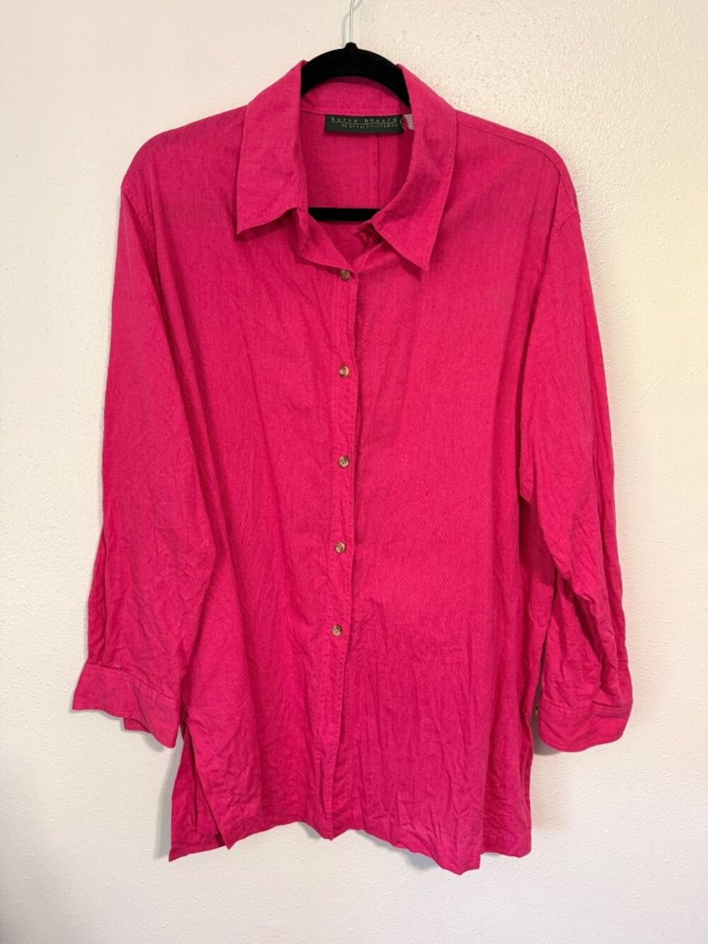 Harve Bernard Linen Blend Button Down Shirt Hot Pink Tunic Womans 1X
